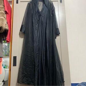 Vintage 60’s Elegant Black Nylon Nightgown with Sheer Robe